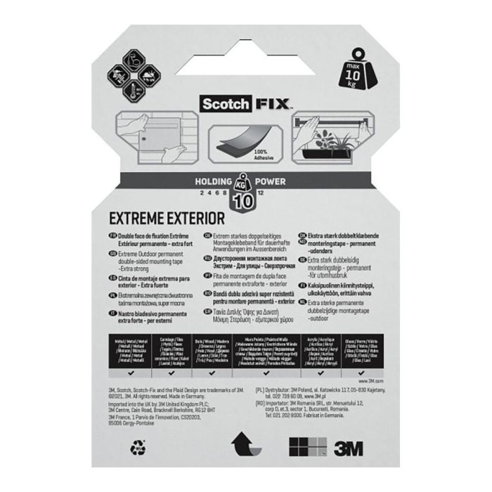 Scotch Cinta Adhesiva Doble Cara Ultra Resistente 1,5 m x 19 mm, Soporta 1 kg por 15 cm, Interior/Exterior, Blanca 2 Scotch Cinta Adhesiva Doble Cara Ultra Resistente 1,5 m x 19 mm, Soporta 1 kg por 15 cm, Interior/Exterior, Blanca 2