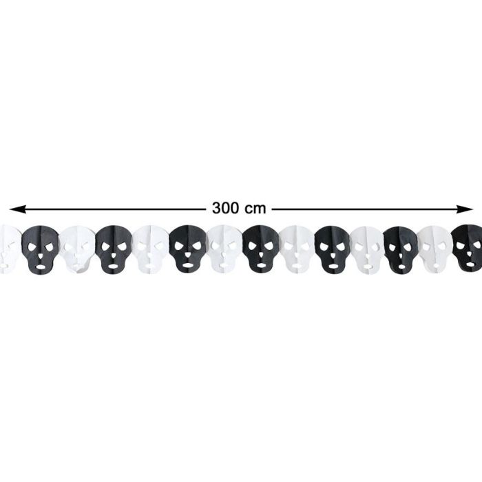 Guirnalda de Halloween 300 cm con Calaveras Blancas y Negras, decoración para fiestas temáticas de esqueletos