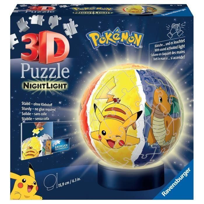 Ravensburger Rompecabezas 3D Pokémon Bola 72 Piezas - Puzle Iluminado con Base de Lámpara - Montaje Sencillo sin Pegamento, Edad 6+ 0 Ravensburger Rompecabezas 3D Pokémon Bola 72 Piezas - Puzle Iluminado con Base de Lámpara - Montaje Sencillo sin Pegamento, Edad 6+ 0