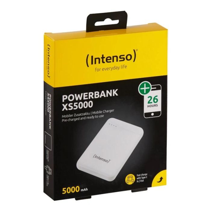 Intenso XS5000 Powerbank 5000 mAh Blanco, Batería Externa Portátil de Polímero de Litio con puertos USB-A, USB-C y microUSB para carga múltiple. 2