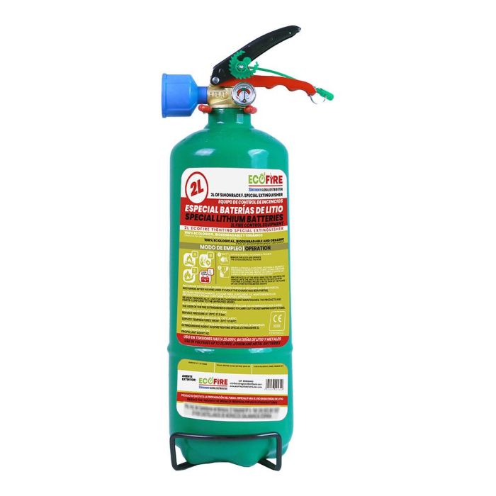 Extintor especial para baterías de litio 2 l, verde + soporte Extintor especial para baterías de litio 2 l, verde + soporte