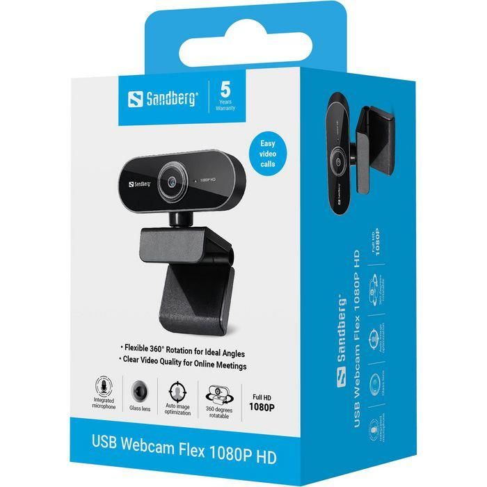 Sandberg Webcam USB Flex 1080P HD Full HD con Micrófono Integrado para Videollamadas, Imagen Nítida y Definida, Plug & Play 7