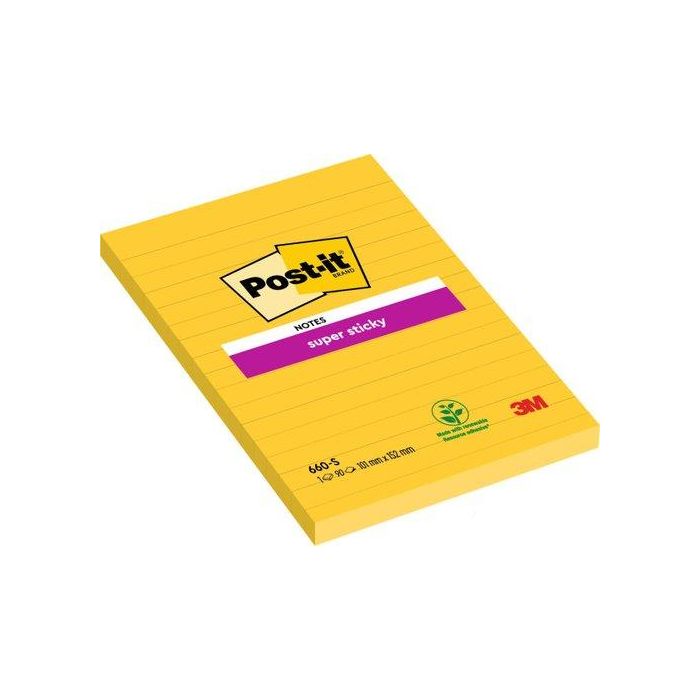 Taco Notas Post-It 660 Super Sticky 101X152 Amarillo Canario Con Lineas