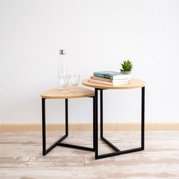 Vinthera Set 2 Mesas Auxiliares Moa Acero y Madera 45x47,5 cm y 42x36,8x40 cm 1