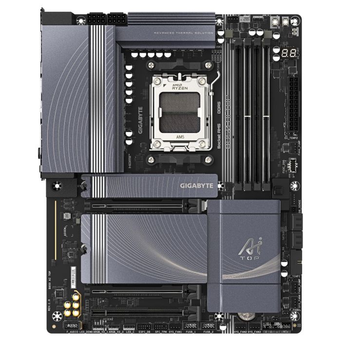 Gigabyte B850 AI TOP Placa Base, Socket AM5, DDR5 8600MHz OC, ATX, Wi-Fi 7, 10GbE LAN, Procesadores AMD Ryzen Serie 7000/8000/9000 1