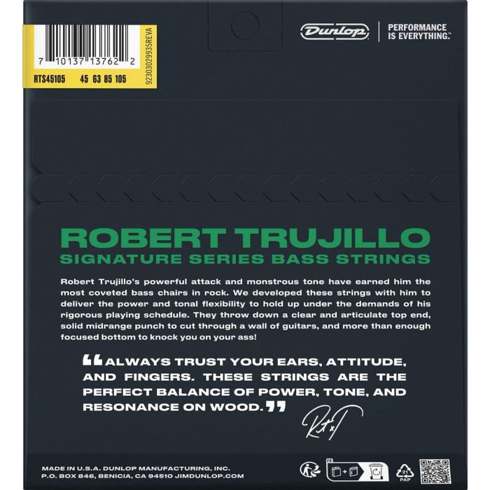 Dunlop Juego Bajo Eléctrico Robert Trujillo S.Steel 45-105 1