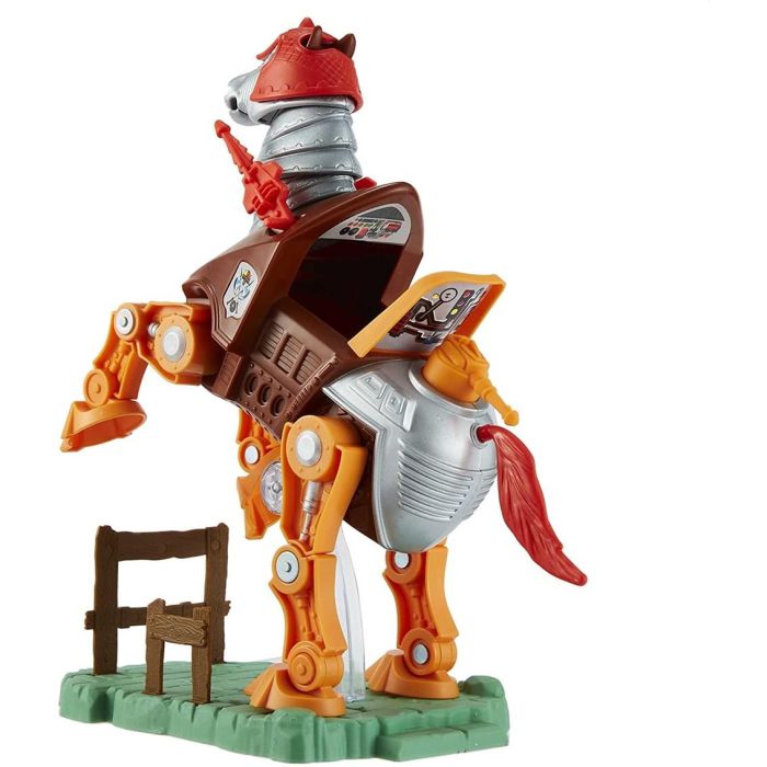 Mattel Masters Of The Universe Origins - Figura Stridor Caballo de Guerra Cyborg con Efectos de Disparo 1