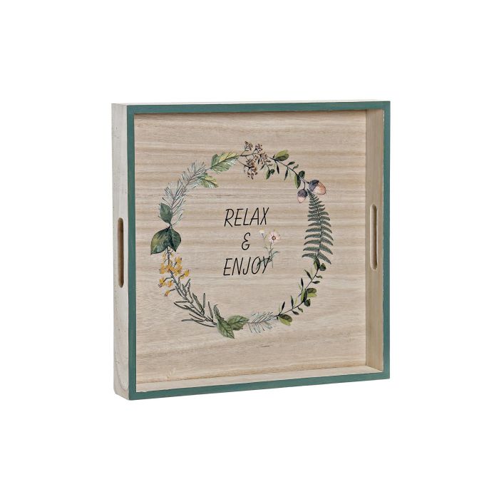 DKD Home Decor Bandeja Decoración Scandi Madera Natural Verde 32x32x4.5 cm Pack 2 Unidades