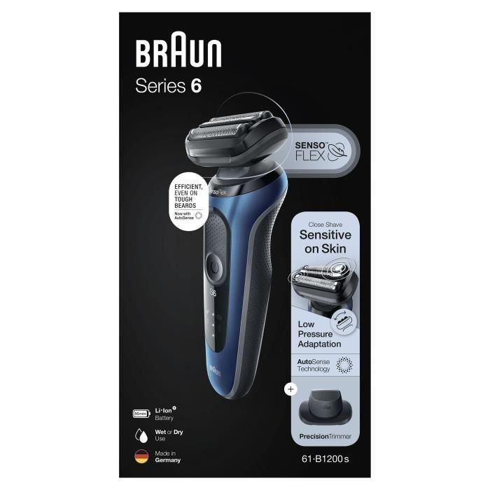 Braun BRA4210201432968 Afeitadora Eléctrica Serie 6 61-B1200s, 50 min Autonomía, Resistente al Agua, Negro/Azul 3