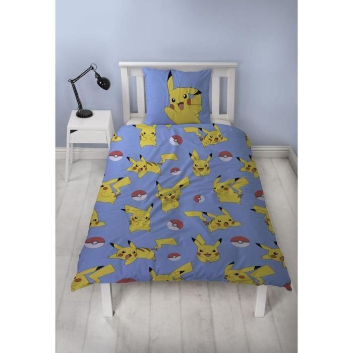 Pokemon POK3700891714341 - Juego de Cama Reversible Pikachu y Amigos - Microfibra - 1 Funda Nórdica 140x200cm + 1 Funda de Almohada 63x63cm 2