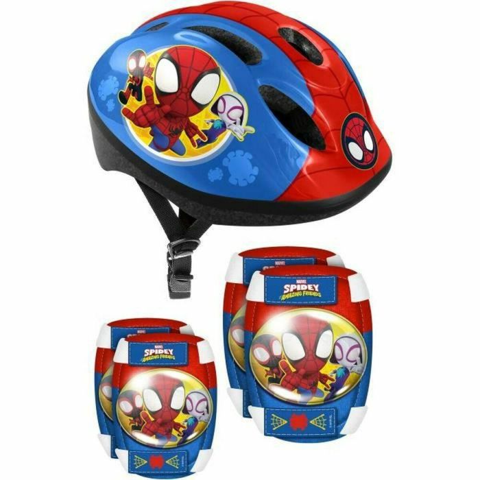 Stamp Casco Infantil Spidey con Coderas y Rodilleras Ajustable para Bicicleta y Patines Circunferencia 50-56cm