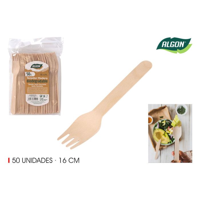 Algon Set de 50 Tenedores de Madera de 16 cm (20 Unidades) 0 Algon Set de 50 Tenedores de Madera de 16 cm (20 Unidades) 0