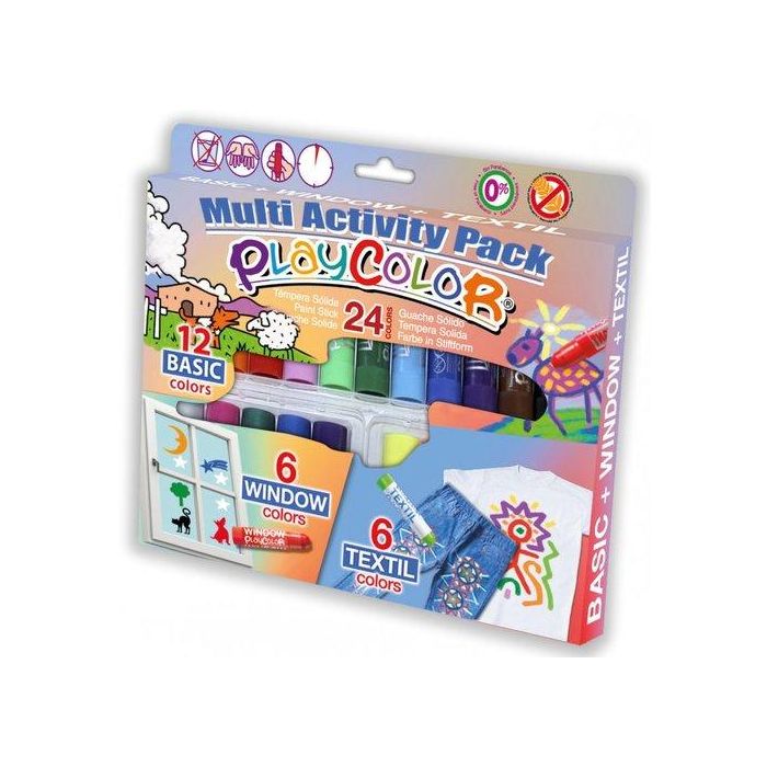 Tempera Instant Solida Playcolor Multi-Activity 24 (One Basic One 12 Unidades + One Window 6 Unidades + One Textil 6 Unidades)