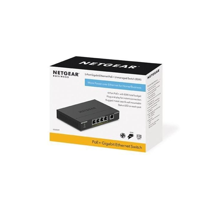 Netgear GS305P Switch Ethernet Gigabit Gestionado 5 Puertos, 4 PoE, 10 Gbps, 83 W, Escritorio, Metal