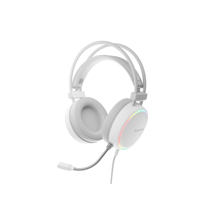 GENESIS Neon 613 Auriculares Gaming Alámbricos USB-A y Jack 3.5mm Diadema Circumaural con Micrófono Boom Iluminación RGB Blanco