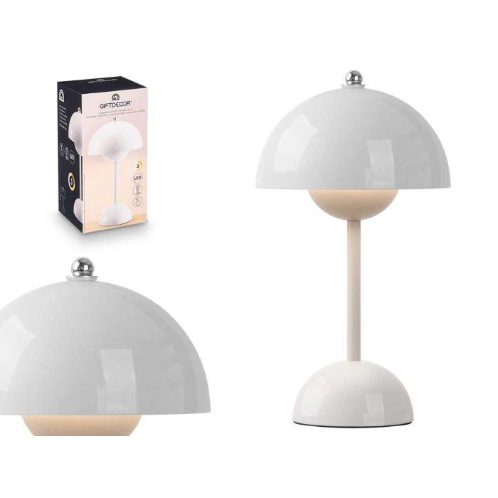Giftdecor Lámpara Seta Bola Blanca 1.5W, Luz 3 colores (Amarillo, Blanco, Cálido), Batería Litio 1200mAh, 16x30x16 cm (4 Unidades)