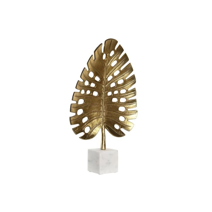 DKD Home Decor Decoración Tropical Hoja de Aluminio y Mármol Dorado y Blanco 7.5 x 47 x 28 cm