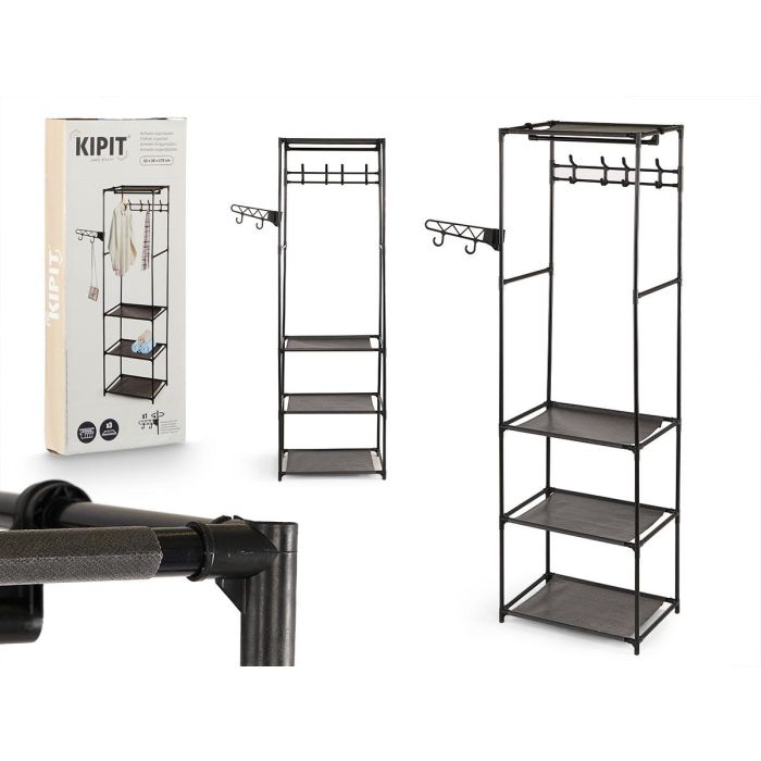 Kipit Armario Organizador de Ropa con 6 Estantes de Tela, Percha Adicional y 4 Ganchos Traseros, Negro, 55x36x170 cm (6 Unidades) Kipit Armario Organizador de Ropa con 6 Estantes de Tela, Percha Adicional y 4 Ganchos Traseros, Negro, 55x36x170 cm (6 Unidades)