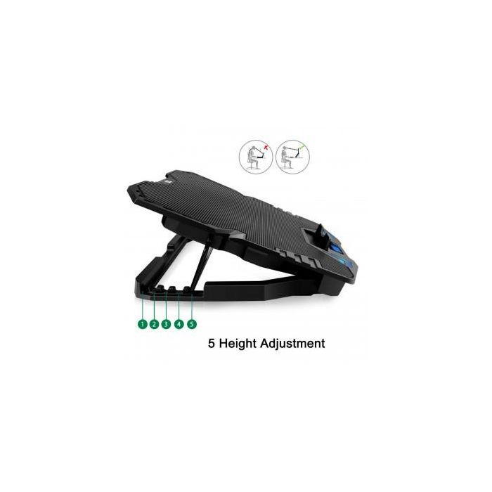 Ewent Soporte Base Refrigeración para Ordenador Portátil con 5 Ventiladores Silenciosos, Ajustable hasta 17 Pulgadas, USB 2