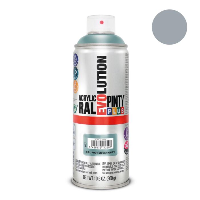 Pintyplus Pintura en spray Evolution 520 cc Ral 7001 Gris Plata - Esmalte acrílico 400 ml