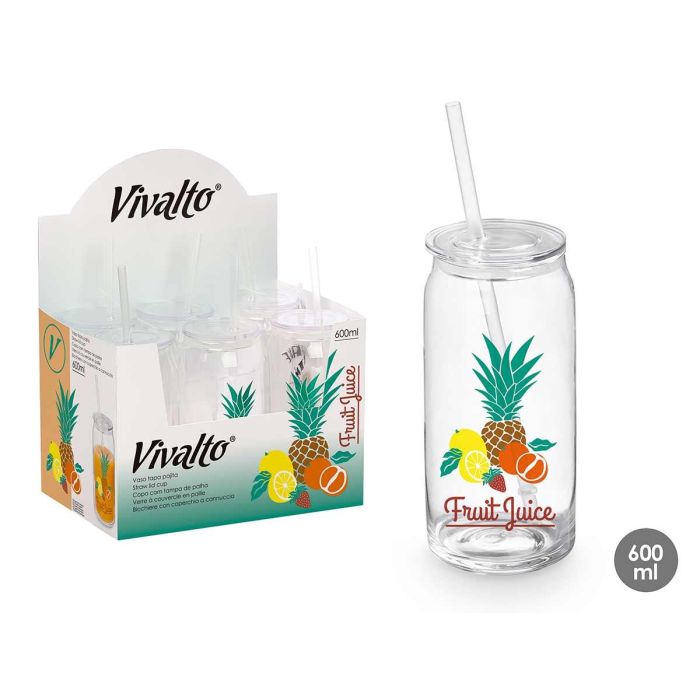Vaso con tapa y pajita de cristal Fruit Juice 600 ml Vivalto - Varios colores (24 Unidades) Vaso con tapa y pajita de cristal Fruit Juice 600 ml Vivalto - Varios colores (24 Unidades)