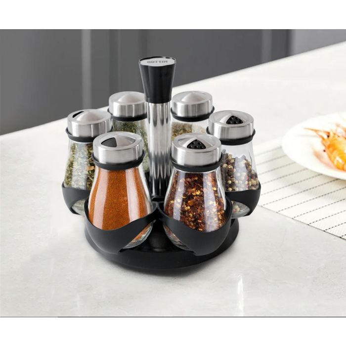 Quttin Set de 6 Especieros de Vidrio con Soporte - Organiza tus Especias con Estilo y Practicidad (8 Unidades) 1 Quttin Set de 6 Especieros de Vidrio con Soporte - Organiza tus Especias con Estilo y Practicidad (8 Unidades) 1