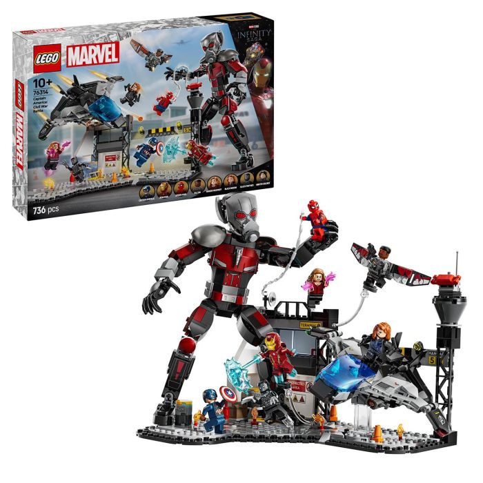 LEGO Marvel 76314 La Batalla del Capitán América: Civil War - Juguete para niño de 10 años