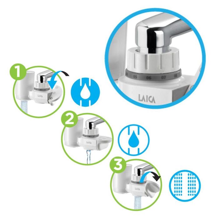 Laica Filtro para grifo Venezia R60A Hidrosmart, Blanco, Mantiene Minerales, Reduce Microplásticos y Cloro, App Wellness 3