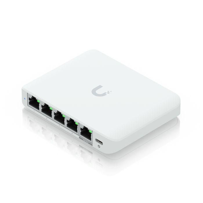 Ubiquiti Switch Ethernet Compacto de 5 Puertos 2.5GbE RJ45, Velocidad Total de 25 Gbps, Alimentación PoE y USB-C 4