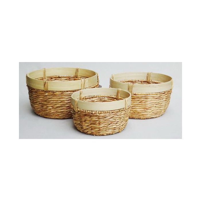 DKD Home Decor Cesta Tropical Hecha a Mano Reciclable de Junco y Bambú Marrón Natural, Set de 3 (40x23x40 cm)