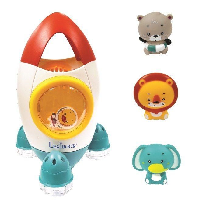 Lexibook Set de Juguete de Baño Cohetes con 3 Animales Flotantes (León, Oso, Elefante) y Chorro de Agua Giratorio Verde +18 Meses