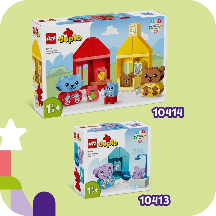 LEGO 10414 DUPLO My First: Mis Rituales Diarios - Hora de Comer y Dormir, Juguete Social con 4 Figuras de Animales 4