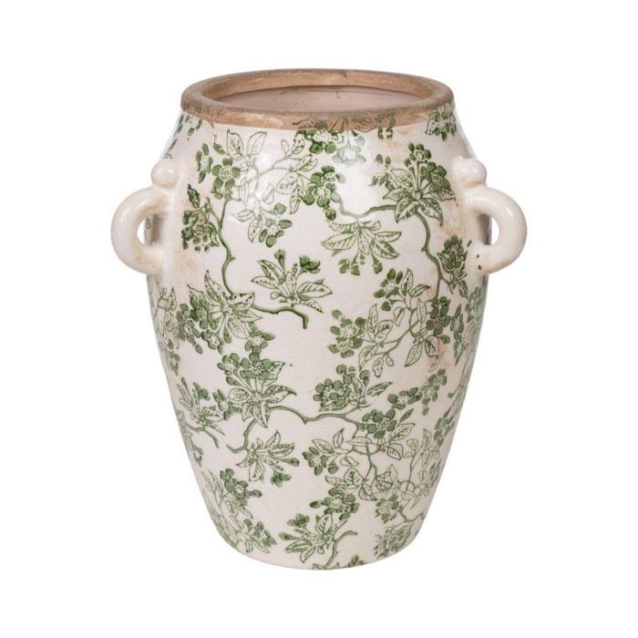 Florero Romimex Verde Beige Porcelana 23 x 27 x 23 cm Con asas