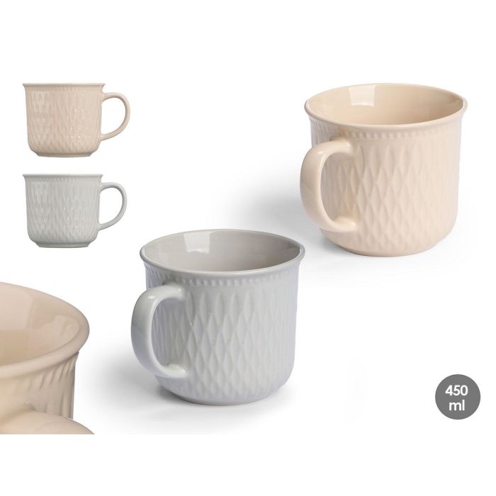 Vessia Tazón de Desayuno de Cerámica Loza 450 ml, Surtido 2 Colores (Beige/Gris) - 13x9x10 cm (24 Unidades)