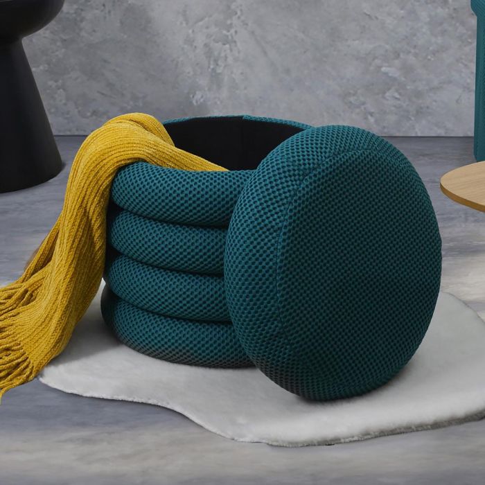 Home Deco Factory Puf Almacenaje Atom Azul - MDF y Poliéster, 37x42 cm, Soporta 110 kg 5