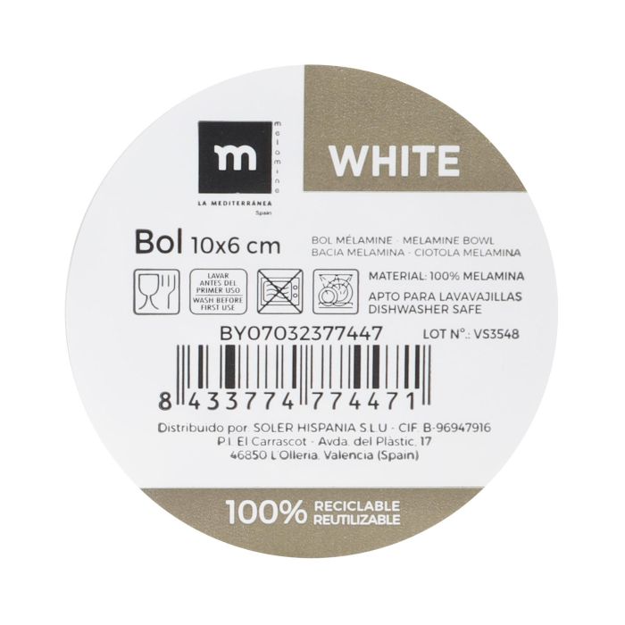 Bol de melamina mate blanco 10x6 cm - La Mediterranea (24 Unidades) 1 Bol de melamina mate blanco 10x6 cm - La Mediterranea (24 Unidades) 1
