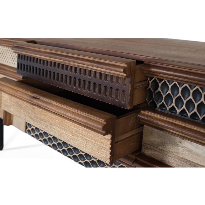 Giner y Colomer Mueble de TV de Madera de Mango con Patrones Geométricos Texturizados 5
