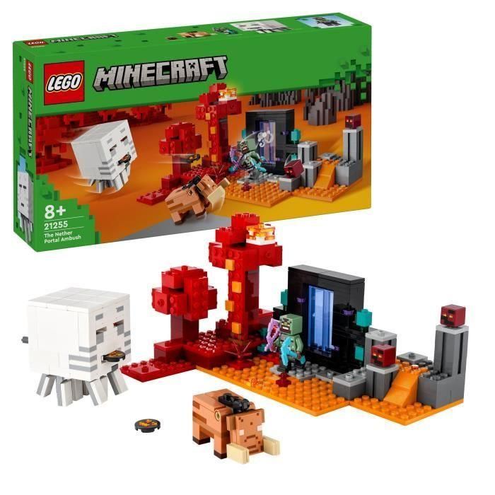 LEGO 21255 Minecraft Nether Portal Ambush, Juguete con Escenas de Batalla y Minifiguras, Figura de Hoglin