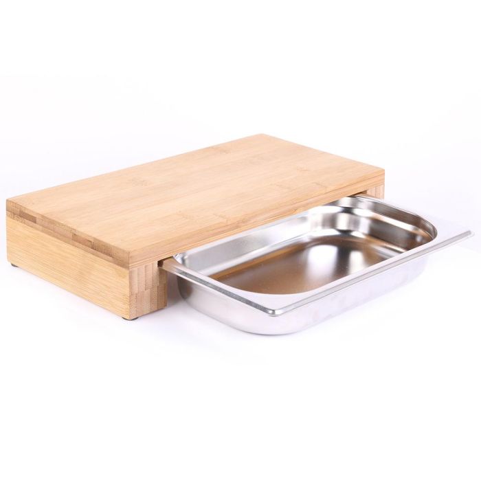 Cook Concept Tabla Cortar con Cajón de Acero Inoxidable y Bambú Cocina 32,5x16,5 cm 2