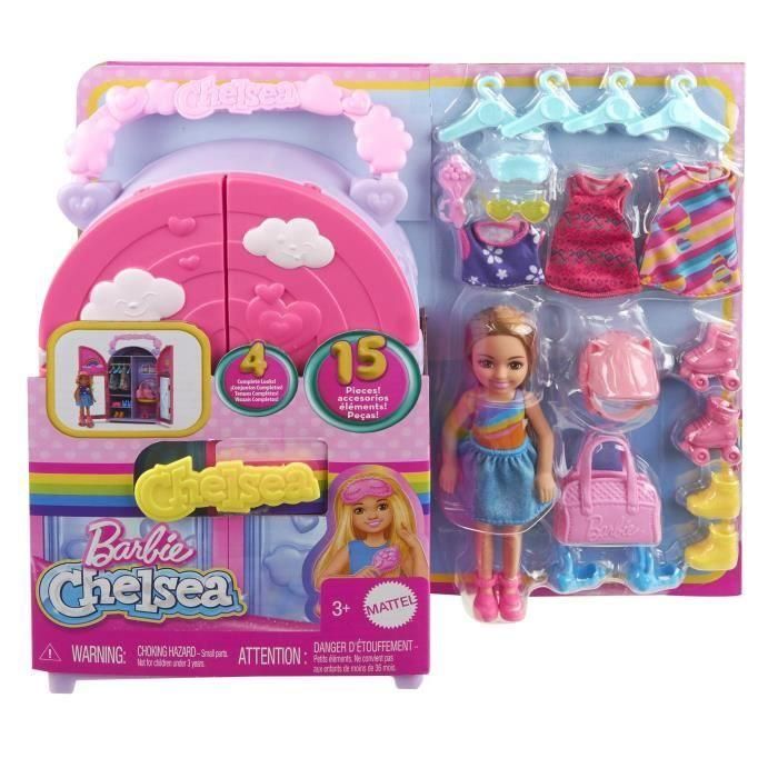 Barbie - Vestidor para Muñeca y Chelsea - Caja de ropa y complementos HXN03 5