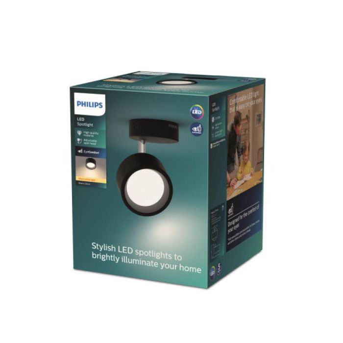 Signify PH-8720169174740 Lámpara de Techo Bracia Spot 1x5,5W 2700K Negro 3 Signify PH-8720169174740 Lámpara de Techo Bracia Spot 1x5,5W 2700K Negro 3