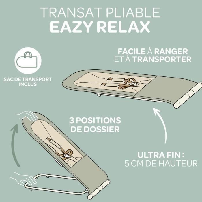 BÉABA, Tumbona Plegable, 3 inclinaciones en 1 Botón, Ultra Compacta y Delgada, Eazy Relax - Liquen 2 BÉABA, Tumbona Plegable, 3 inclinaciones en 1 Botón, Ultra Compacta y Delgada, Eazy Relax - Liquen 2