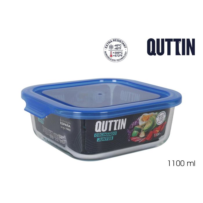 Quttin Fiambrera Cuadrada con Tapa Azul 18.5 x 18.5 x 7 cm 1100cc (6 Unidades)