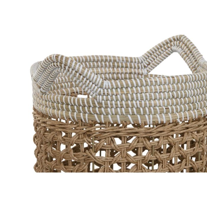 DKD Home Decor Cesta Boho Hecha a Mano de Seagrass y Papel Natural y Blanco, Set de 2 Cestas Decorativas 38x44x44 cm 2 DKD Home Decor Cesta Boho Hecha a Mano de Seagrass y Papel Natural y Blanco, Set de 2 Cestas Decorativas 38x44x44 cm 2
