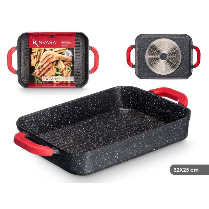 Asador Kinvara de Aluminio Fundido 32x25 cm para Inducción, Blanco/Negro/Rojo (6 Unidades) Asador Kinvara de Aluminio Fundido 32x25 cm para Inducción, Blanco/Negro/Rojo (6 Unidades)