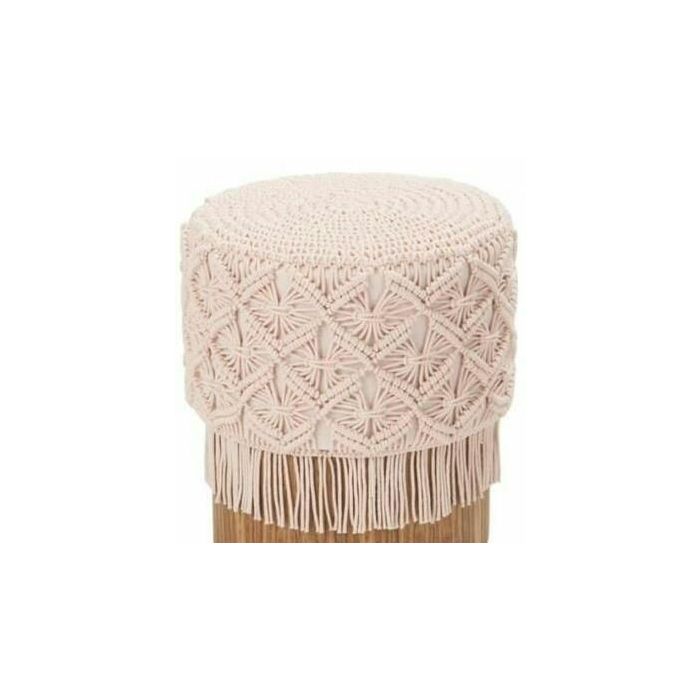 DKD Home Decor Reposapies Boho Macrame de Algodón y Madera Rosa Palo Natural 53x53x31 cm 1
