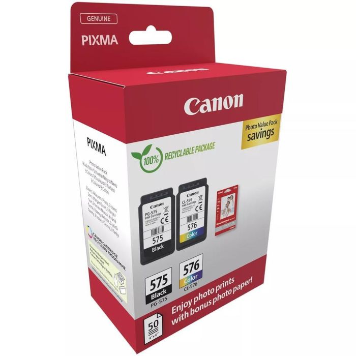 Canon Tinta Ecopack Bk+C-M-Y + 50H Papel Fotográfico 10x15 para Pixma TR4750I/4751I/4755I, TS3550I/3551I, PG575, CL576 1 Canon Tinta Ecopack Bk+C-M-Y + 50H Papel Fotográfico 10x15 para Pixma TR4750I/4751I/4755I, TS3550I/3551I, PG575, CL576 1