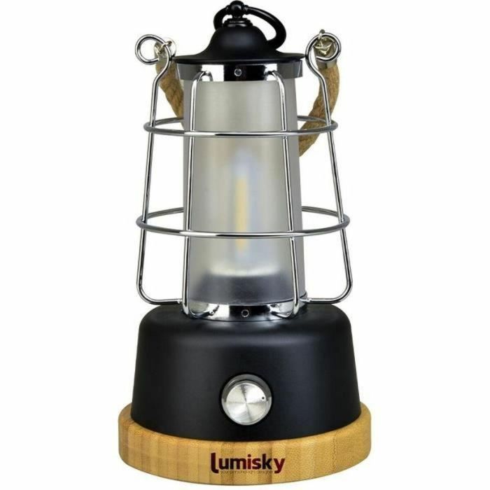 Linterna inalámbrica - LUMISKY - WILDY - H23 cm - Asa de cuerda - LED blanco cálido y regulable