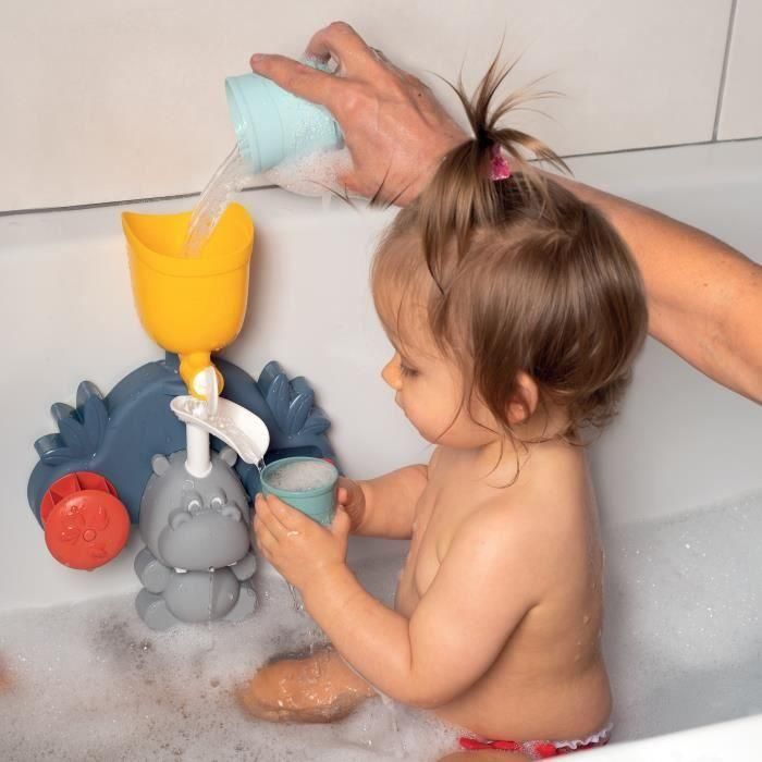 Smoby Juguete de baño Little Smoby Hippo - Tobogán y ruedas para bebé de 18 meses - Azul y verde 3