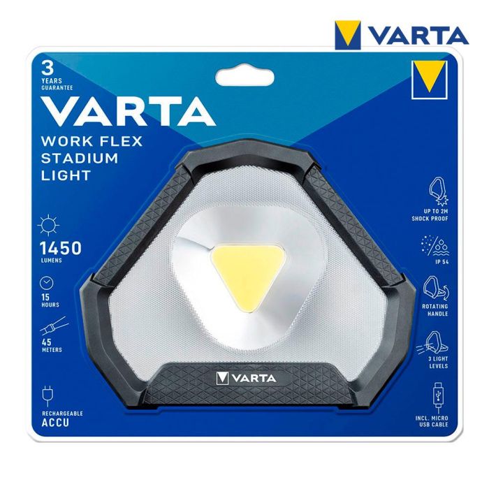 Varta Work Flex Stadium Light Linterna LED COB Recargable 1450lm IP54 Hasta 15h Batería Litio Resistente Caída 2m 2